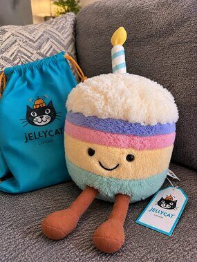 Jellycat Amuseables Rainbow Birthday Cake Plush Stuffed Toy Food Gift NEW NWT